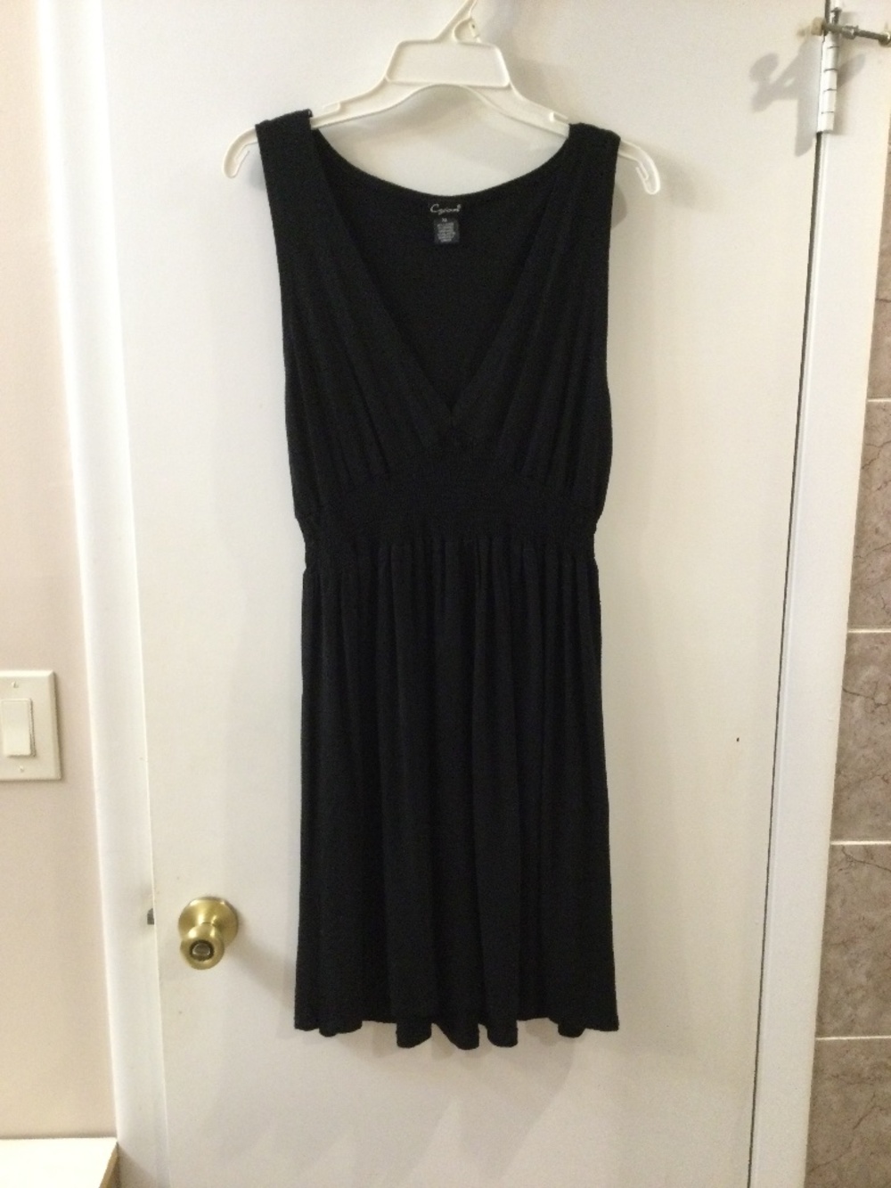 Cejon Black Viscose Knit Sleeveless V-Neck Dress With Smocked Waistband XL